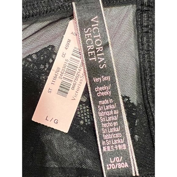 NWT VICTORIA'S SECRET Very Sexy Cheeky Pantie LARGE Black Sheer Velvet Sparkle - Picture 4 of 4
